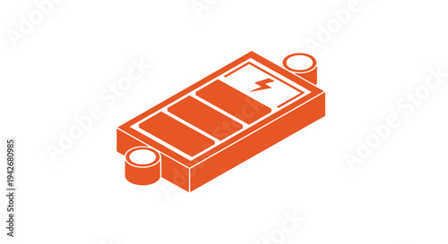 Orange Battery Icon With Lightning Bolt Symbol.