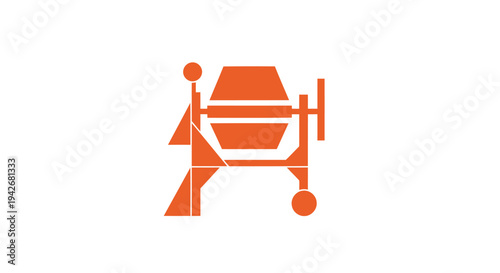 Orange Concrete Mixer Machine Icon Vector Illustration.