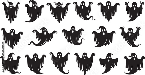 Collection of spooky ghost silhouettes for Halloween designs