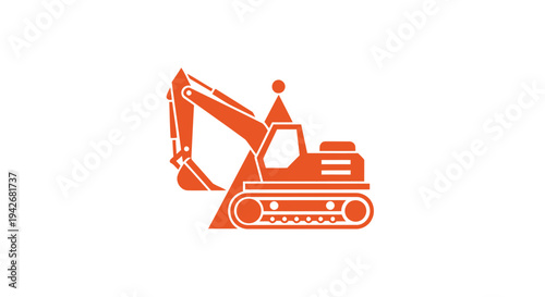 Orange Excavator Icon on White Background Construction Machine.