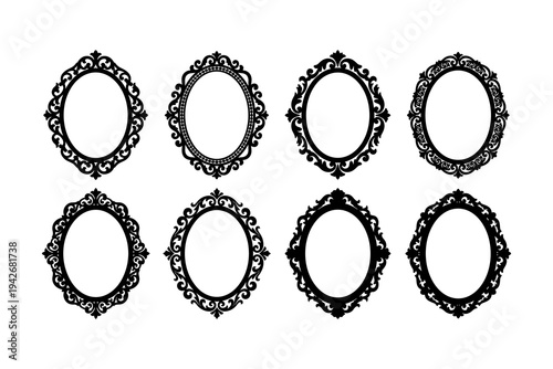 Ornate vintage oval frames set with decorative baroque elements