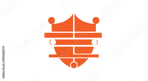 Orange Shield Emblem with Geometric Design Elements.