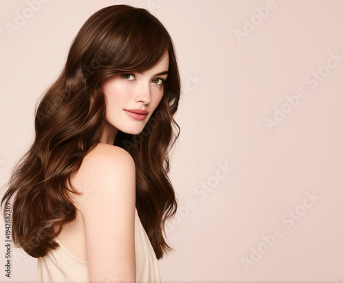 A beautiful young woman has smooth and curly hair