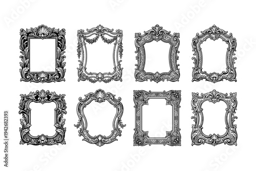 Elegant ornate baroque style frames in black and white for decorative design