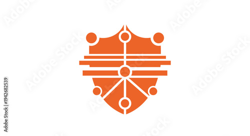 Orange Shield with Network Connections and Data Lines.