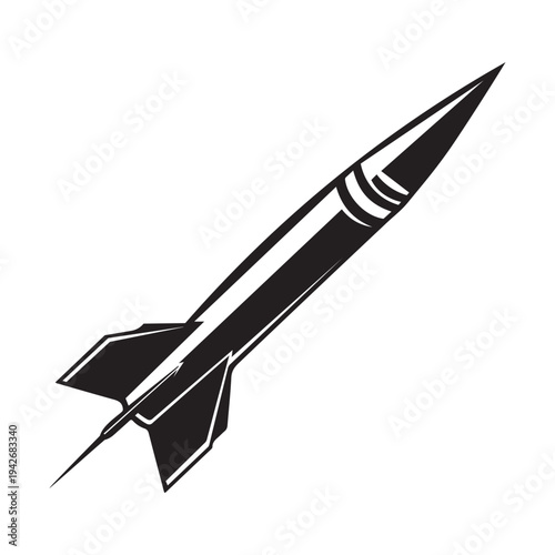 Monochromatic Black and White Rocket Vector Illustration for Startup Launch, Innovation, and Space Exploration Concepts