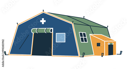 Temporary Field Hospital Tent with Medical Cross Symbol. Emergency Healthcare and Disaster Relief Facility Icon. Humanitarian Aid Vector