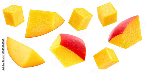 Fotografía Fresh mango cubes isolated on transparent background