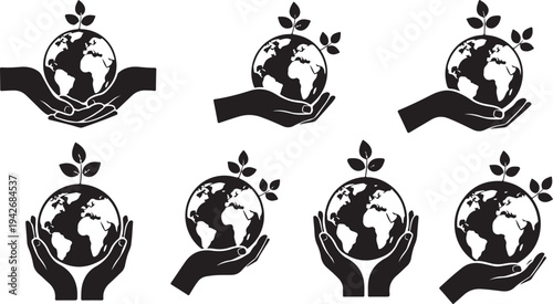 Earth in hands with leaves growing from it globally