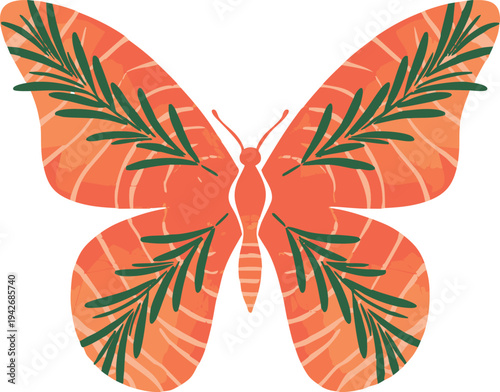 Salmon steak butterfly shape with green leaves, healthy eating concept, seafood, cooking ingredient