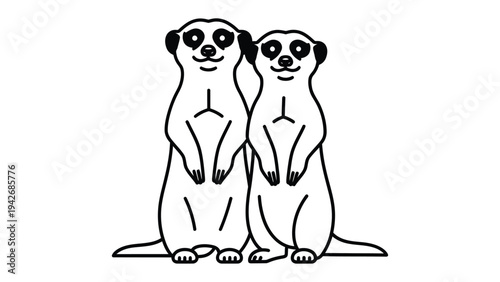Meerkat Buddies: Two adorable meerkats stand side by side, showcasing their distinctive upright posture and attentive gaze, embodying companionship and watchful alertness.