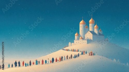 Christian pilgrimage concept representing prayerful travel and spiritual devotion