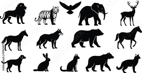 Silhouettes of various wild animals