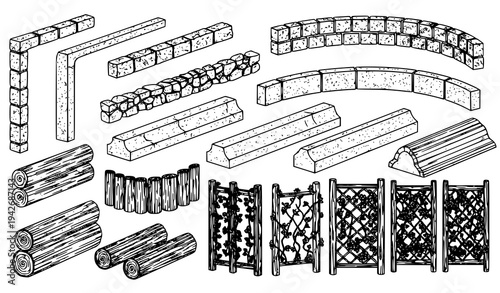 Path Border Elements CAD Drawing Vector Landscape Edging Construction Set