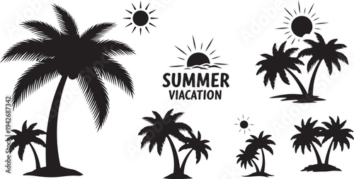 Summer Vacation Palm Trees Silhouette Graphic Design Elements