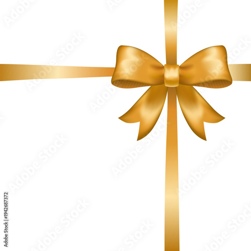 Gold gift ribbon and bow. Perfect for holiday sales, Black Friday promotions, gift wrap design, luxury branding, and packaging. Vector illustration on a white background.