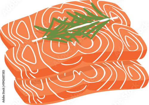 Fresh salmon steaks with rosemary sprig garnish healthy food illustration