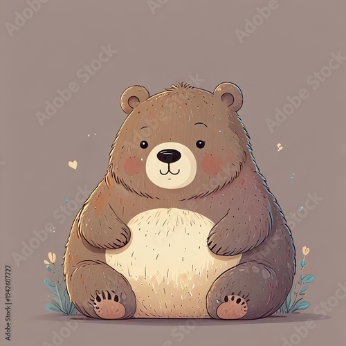 Cute Chubby Bear Character in Soft Pastel Cartoon Style