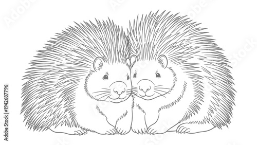 Hedgehogs: Two charming hedgehogs, side-by-side, their quills gently touching, represent companionship and closeness. Embodying harmony and sweetness.