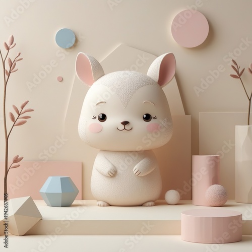 Adorable Minimal Scandinavian Animal Character with Pastel Colors
