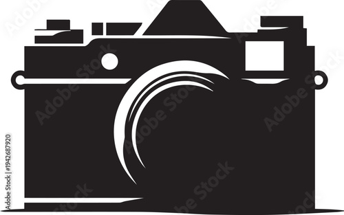 A black and white image of a camera Vector, illustration
