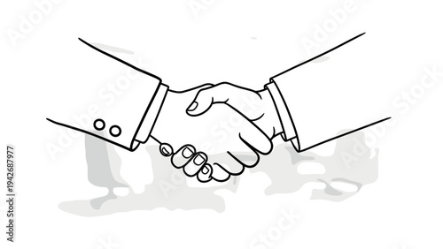 Minimalistic handshake: business agreement in simple line art style
