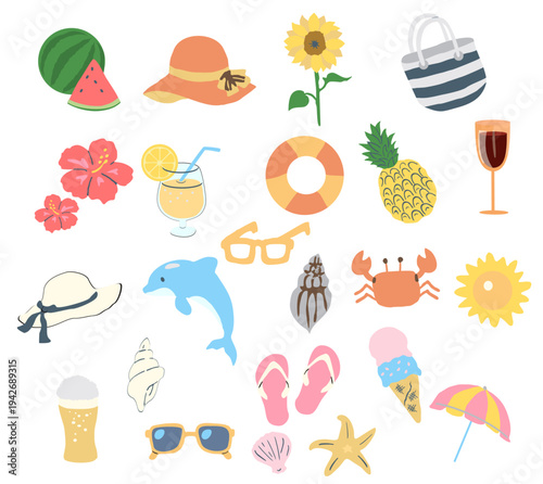 summer holiday beach elements hello summer poster banner elements set vector illustration