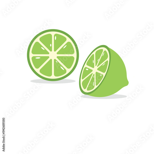 Fresh lemon and lime citrus fruits with slices and green leaves in a healthy natural vector illustration showing juicy yellow and green fruit