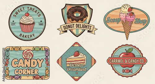 Vintage Dessert and Candy Shop Labels Collection.
