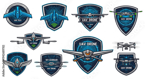 Collection of Drone and UAV Emblems and Badges.