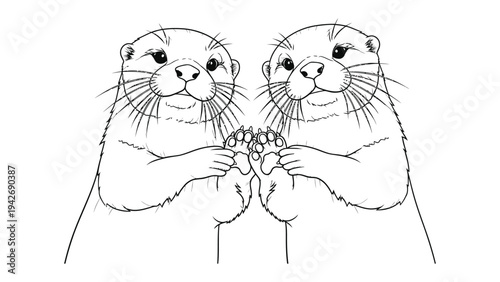 Otter Pals: Two adorable otters sit close and look like mirroring each other, forming a bond of companionship and affection. It's a sweet moment that emphasizes friendship.