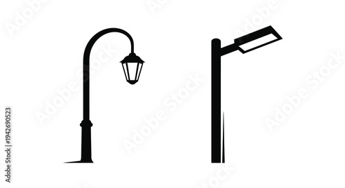 Two street lamps in contrasting styles a bold silhouette
