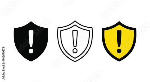 Three shield icons with exclamation points a striking silhouette