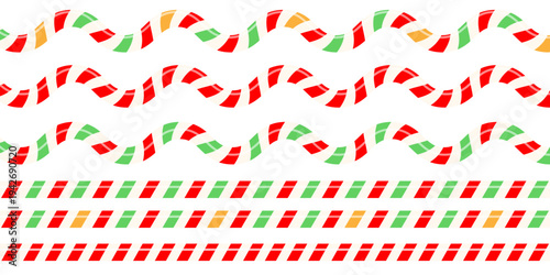 Set of line twisted red and green , yellow  candy cane. Forms templates for the holiday. Vector isolated