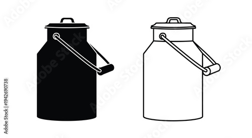 Two milk cans one filled and one empty in stark contrast silhouette