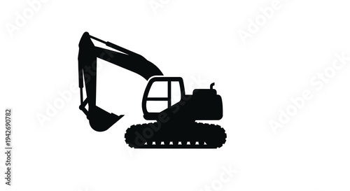 Black excavator machinery depicted in a stark dramatic silhouette