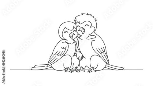 Joyful Bird Duo: A heartwarming illustration features two adorable birds, their playful smiles radiating pure happiness and connection, perfect for conveying themes of companionship and joy.