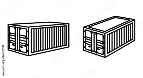 Two shipping containers are depicted in a black outline silhouette