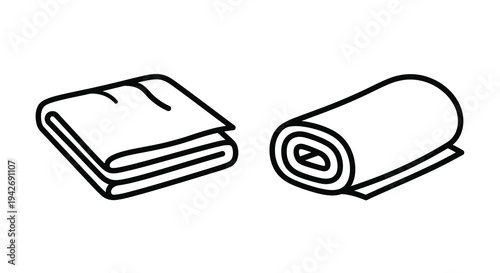 Folded and rolled towels displayed in a simple black outline silhouette