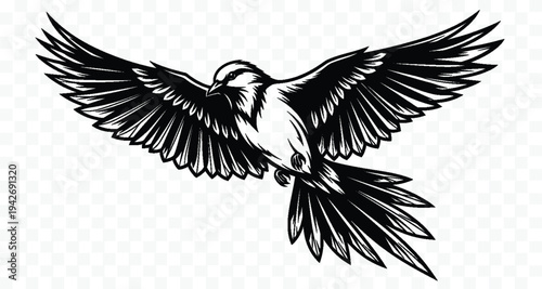 Bird in Flight - Black and White Tattoo Design Art
