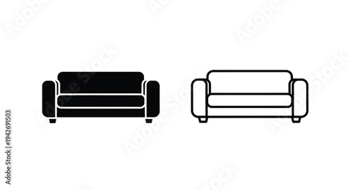 Two sofas a solid and an outlined design in black and white silhouette