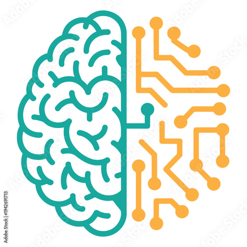 The fusion of human brain and artificial intelligence circuitry in a modern concept illustration