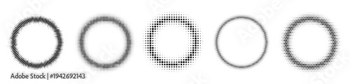 Dotted halftone circle frames set. Isolated vector dotted gradient round design elements for collages, banners