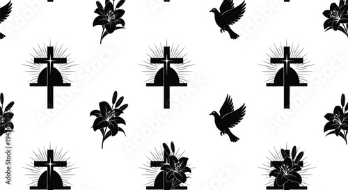 Seamless vector pattern design featuring religious symbols of resurrection and spiritual peace