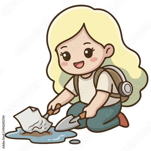 Illustration of Girl Digging for Artifacts