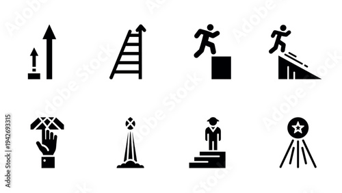 Career growth icons: progress, achievement, and success symbol set