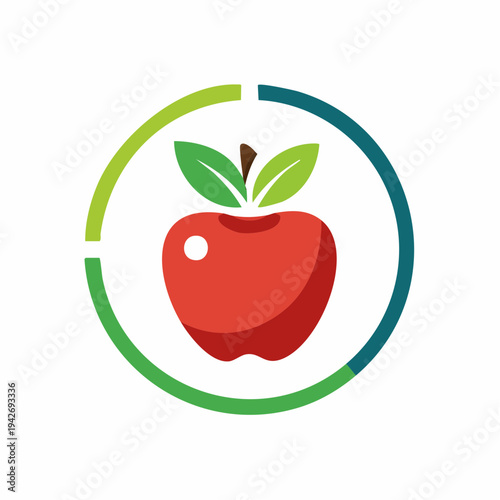 Modern graphic icon of a vibrant red apple within a circular progress element, symbolizing nutrition tracking, wellness, and health data