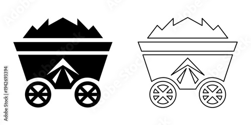 Vintage coal mining cart wagon silhouette vector illustration of old industrial mining equipment