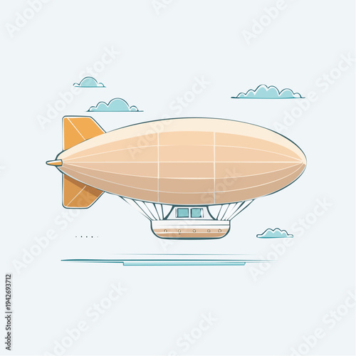 Stylized Blimp Airship Ascending Through Minimalist Clouds - Classic Aerial Travel Concept Illustration