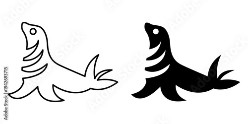 Simple marine sea lion line art silhouette vector illustration for wildlife animal